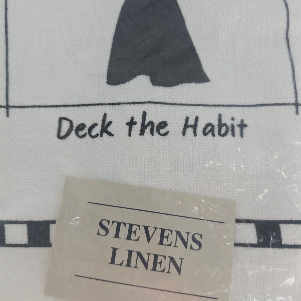Vintage Deck the Habit Nun Christmas Towel Stevens Linen Catholic Humor NOS